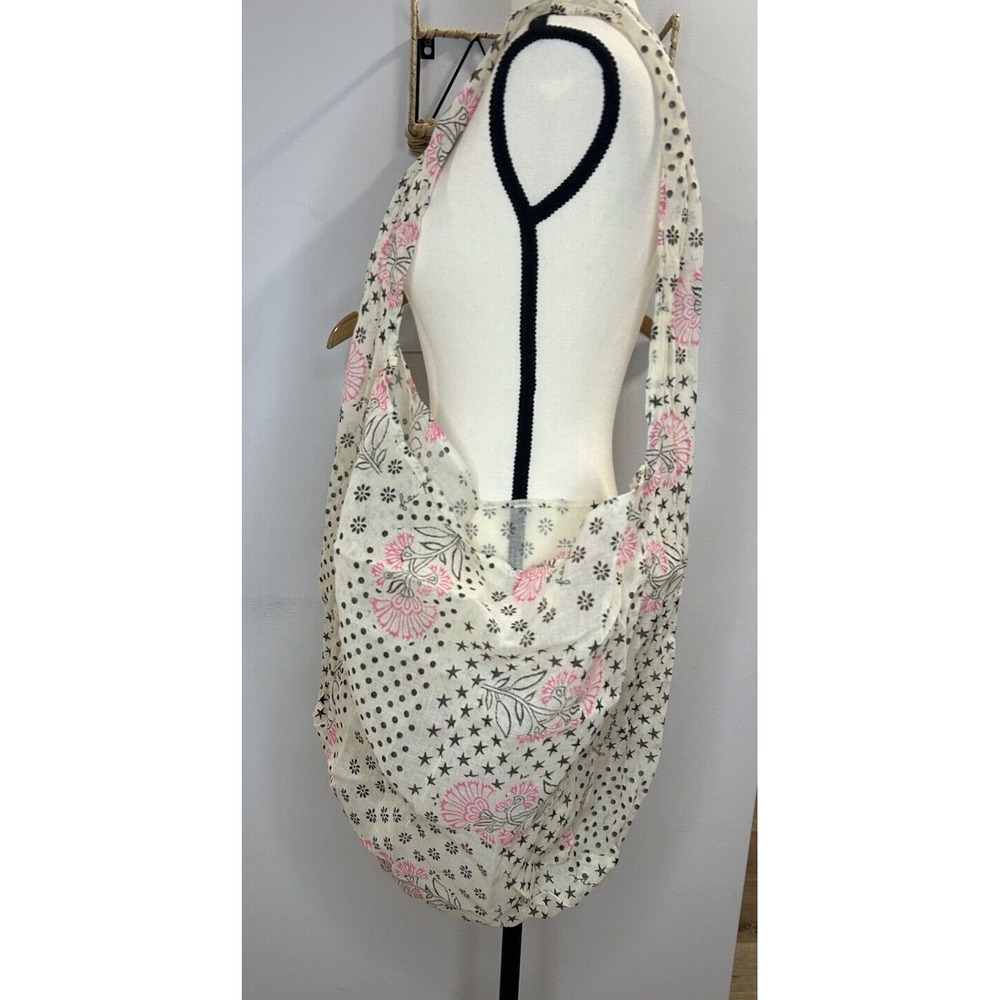Free People‎ Woven Gauze Shopping Tote Dot Floral Boho Beige Beach Market NWOT